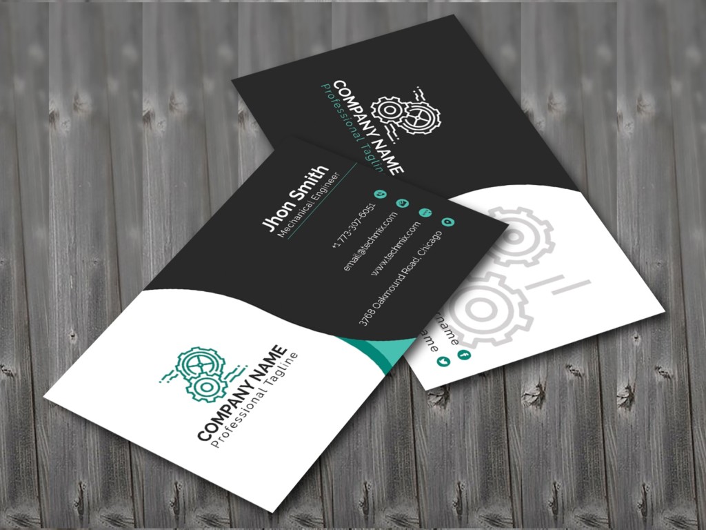 Black & White Mechanical Engineer Business Card