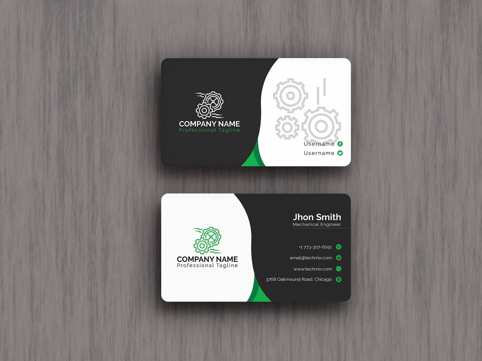 black & white mechanical engineer business card