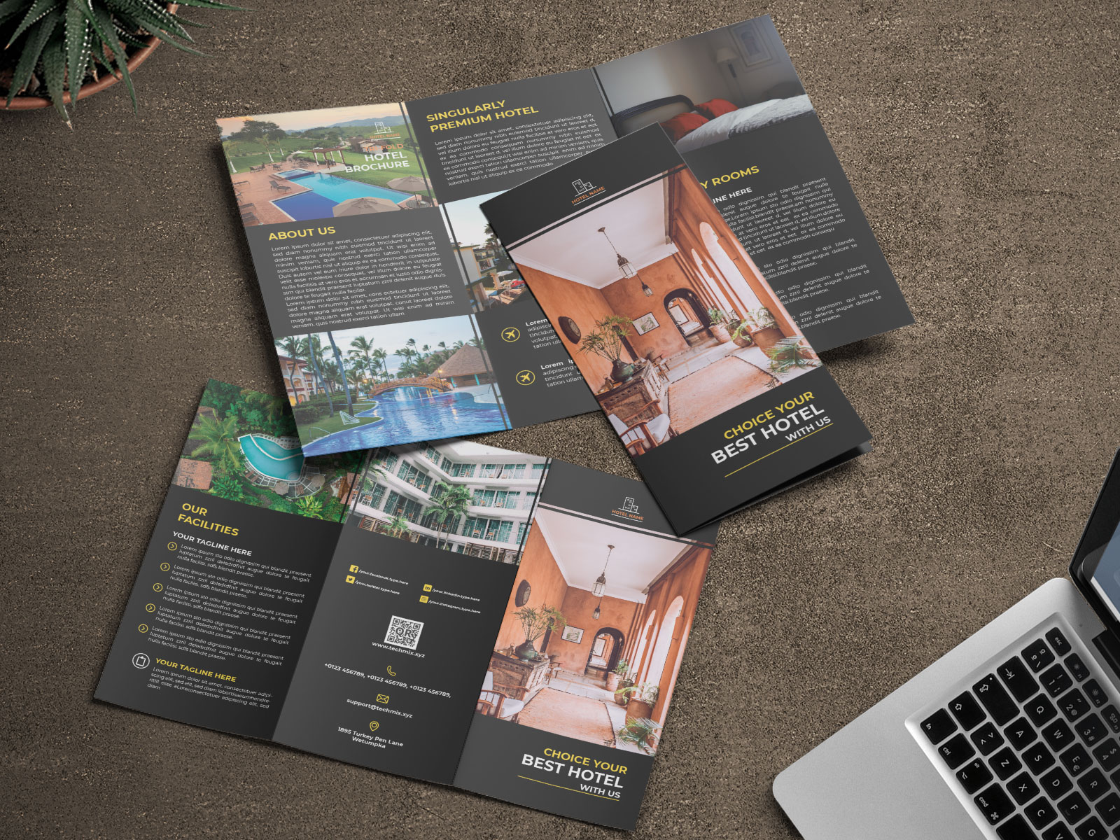 Elegant Black Hotel Trifold Brochure Design