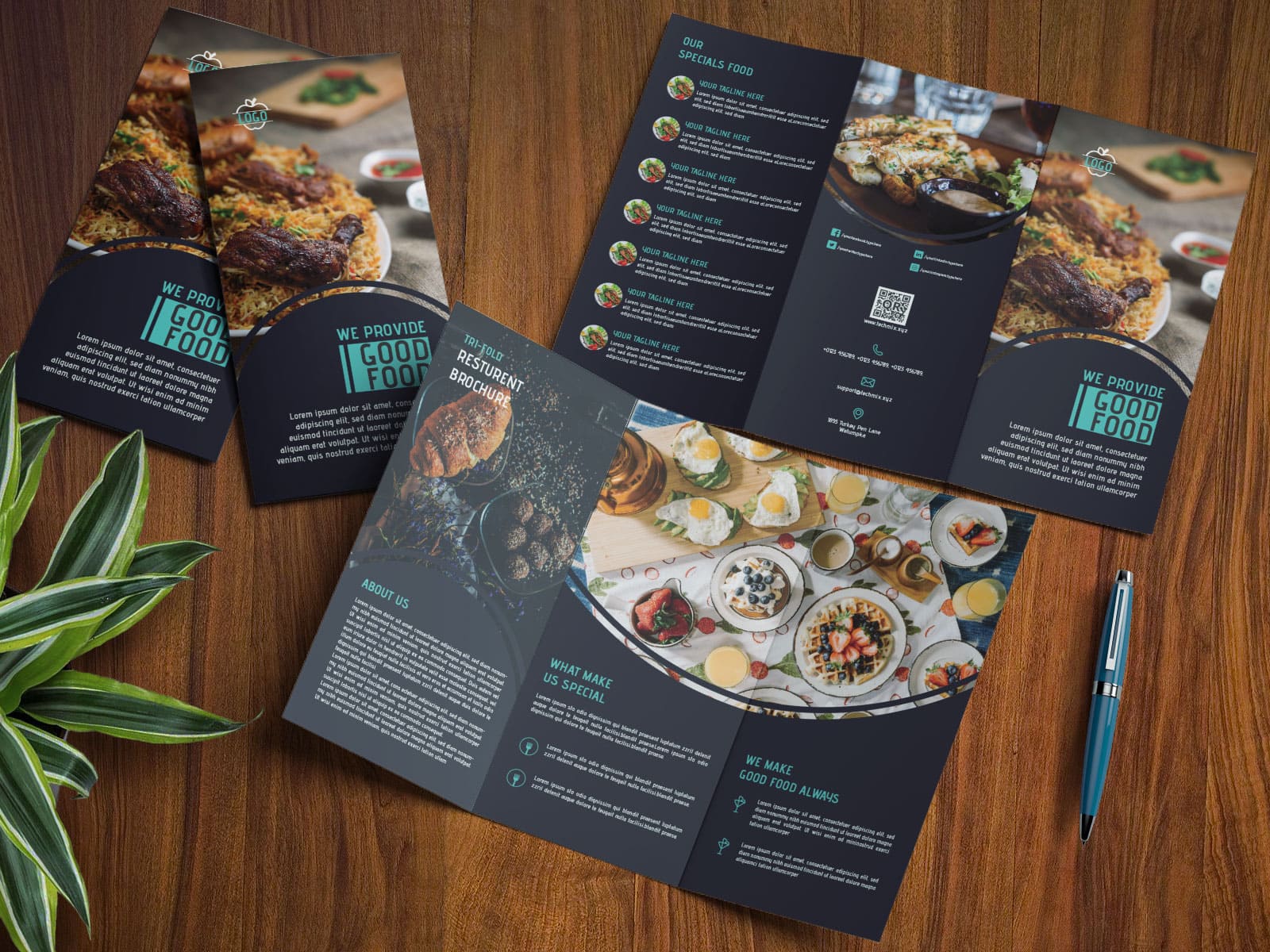 Elegant Black Restaurant Tri Fold Brochure Template TechMix