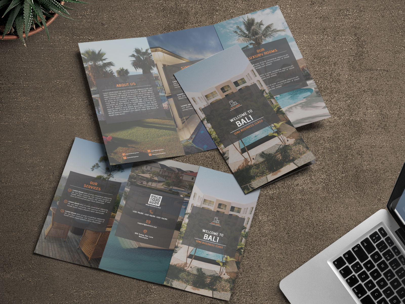 Hotel Tri Fold Brochure Template mockup