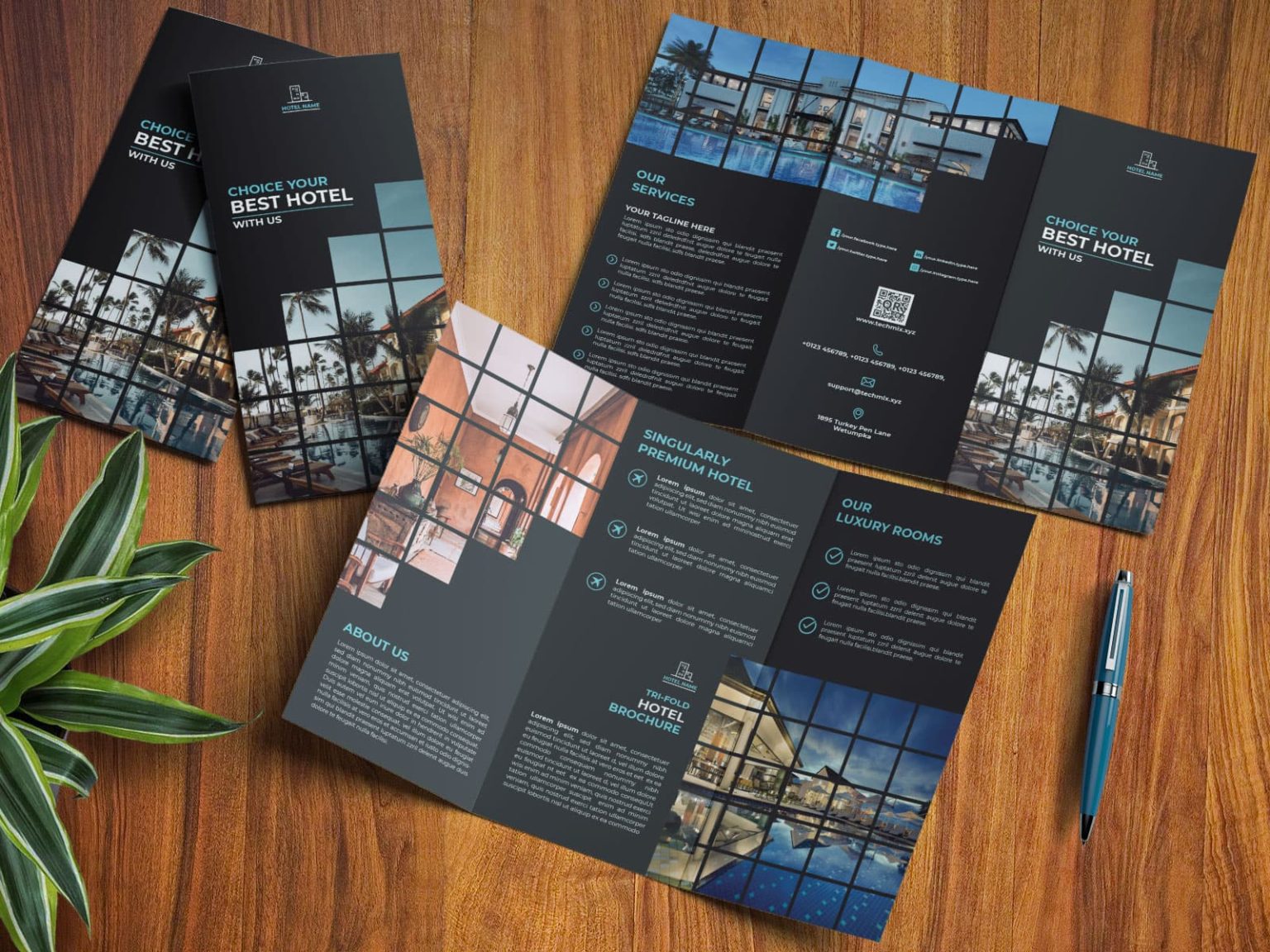 Luxurious Hotel Business Card Trifold Template TechMix