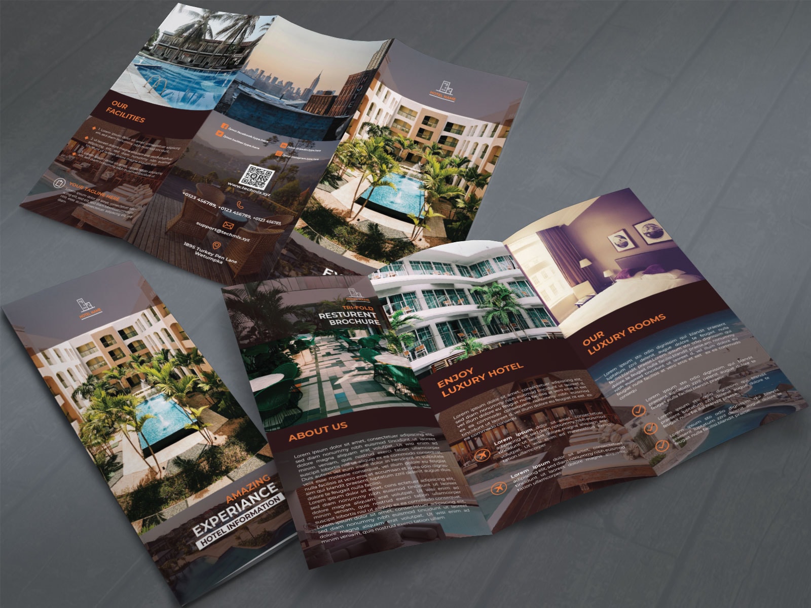 Luxurious Hotel Tri Fold Brochure Template