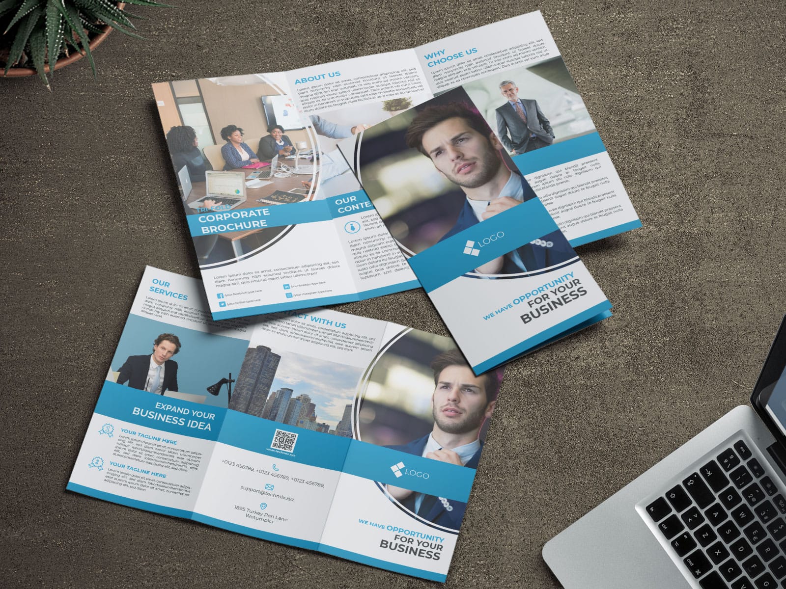 Trifold Corporate Business Brochure blue