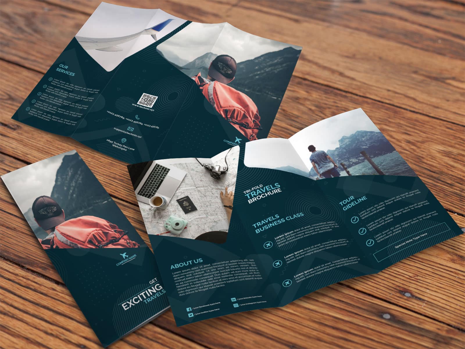 Tri-Fold Travel Brochure BLUE-MOCKUP